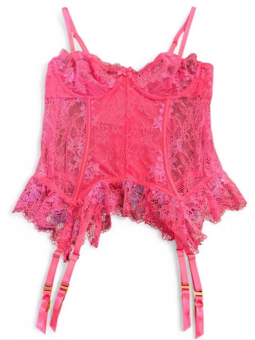 Fenty Beauty Hot Pink Lace Bustier with Garter Straps